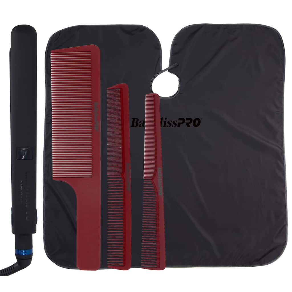 BaByliss Pro Nano Titanium LIMITED EDITION 1" Digital Flat Iron BNTMB4095TUC + Comb Set + Cutting Cape