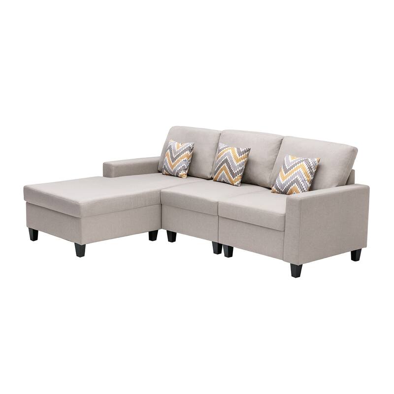 Linen Fabric 3 Piece Reversible Sectional Sofa Chaise with Pillows and Interchangeable Legs in Beige