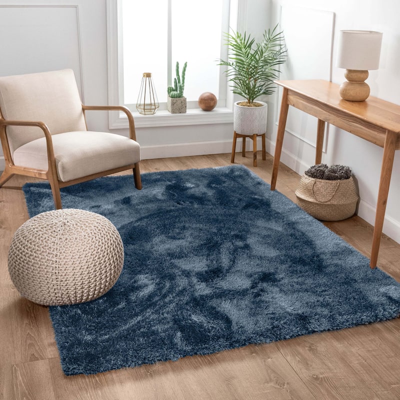 Well Woven Feather Liza Solid Shag Area Rug - 9'3" x 12'6" - Dark Blue