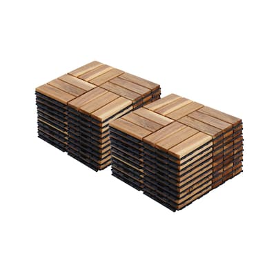 20 PCS Interlocking Deck Tiles Checker Pattern, 12" x 12"Square Acacia Hardwood Outdoor Flooring for Patio,Bancony,Pool Side