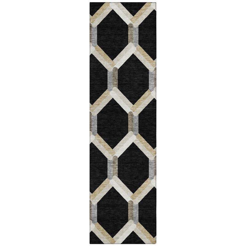 Machine Washable Indoor/ Outdoor Modern Trellis Chantille Rug
