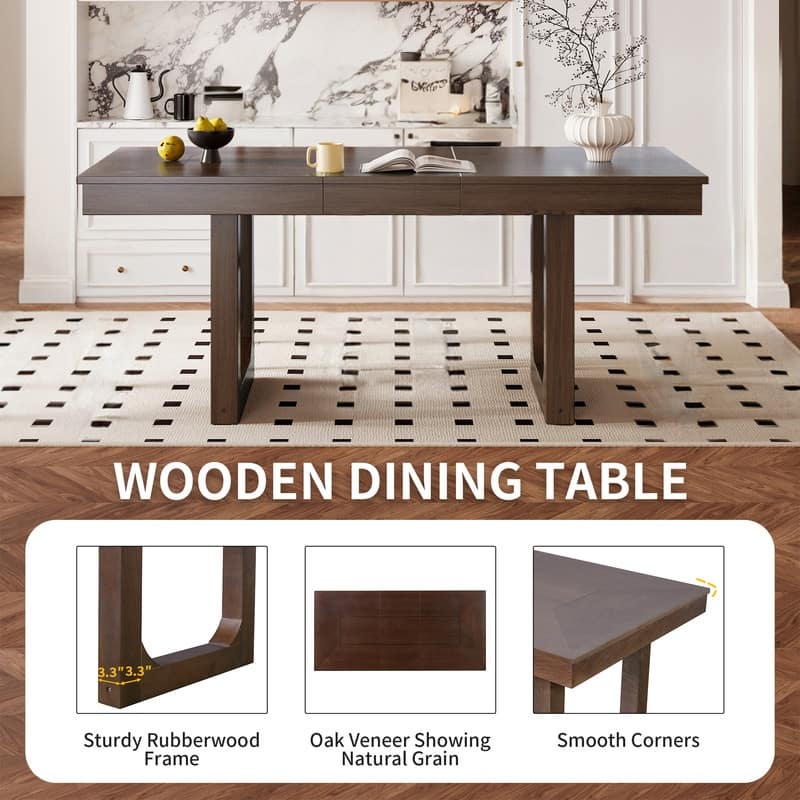 7-Piece Expandable Dining Set – Farmhouse-Style Extendable Table & 6 Upholstered Chairs, Rustic Wood Kitchen Table .