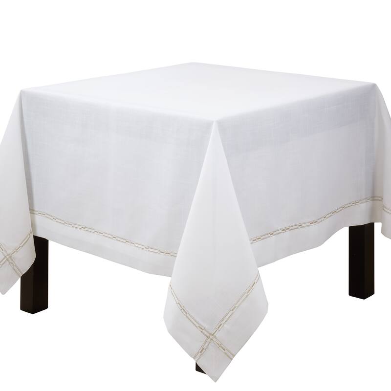 Timeless Embroidered Border Tablecloth with Classic Design - 72"