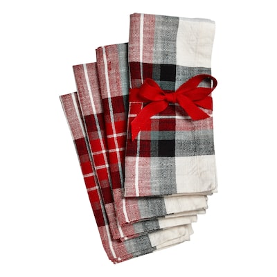 Lodge Plaid Cotton Napkin Set of 4 - Multicolor Kitchen Textiles for Christmas, Machine Washable, 20" x 20" - 20 x 20