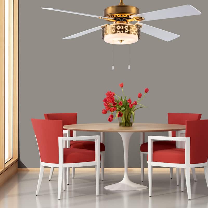 Dinah River of Goods Brass and Glass 52-Inch Ceiling Fan with Light - 52" x 52" x 12.5"/17.5"