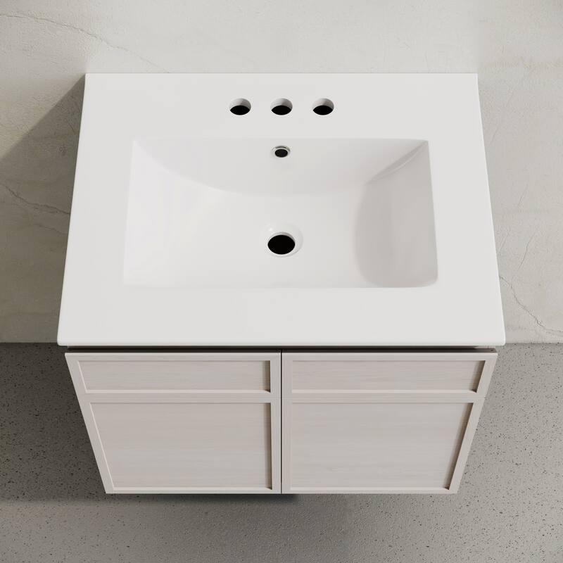 St. Tropez 24" Wall-Mounted Bathroom Vanity In White Oak With 3-Hole Centerset Sink Top - 24
