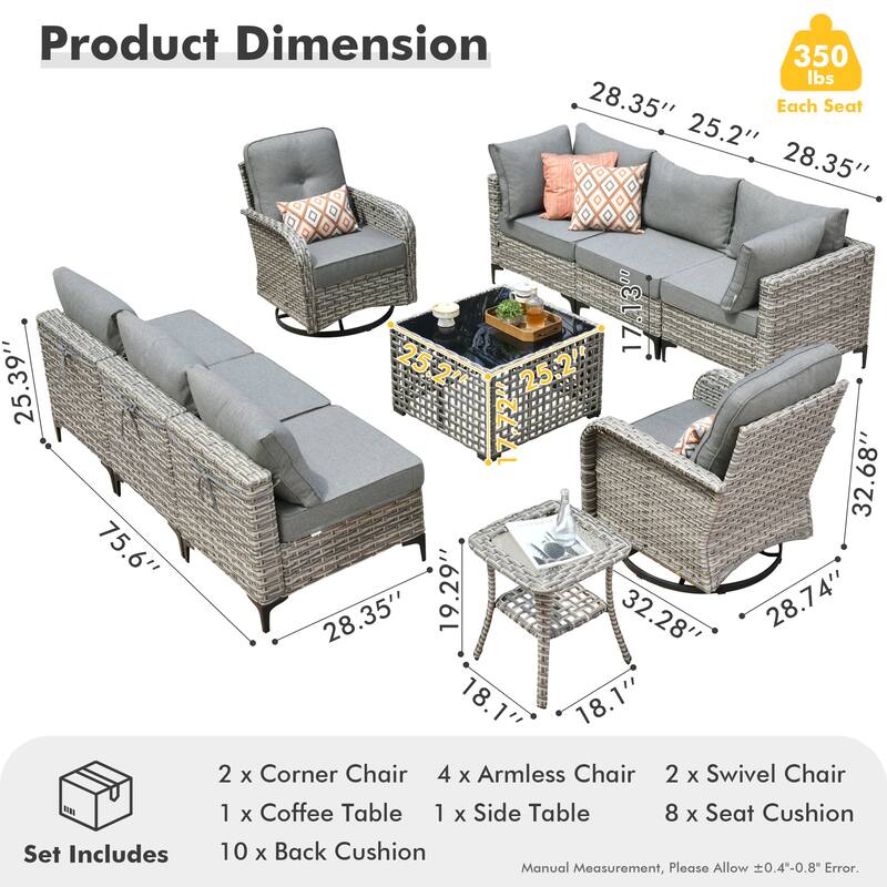 HOOOWOOO 10-piece Outdoor Furniture Wicker Swivel Rocking Chair Set
