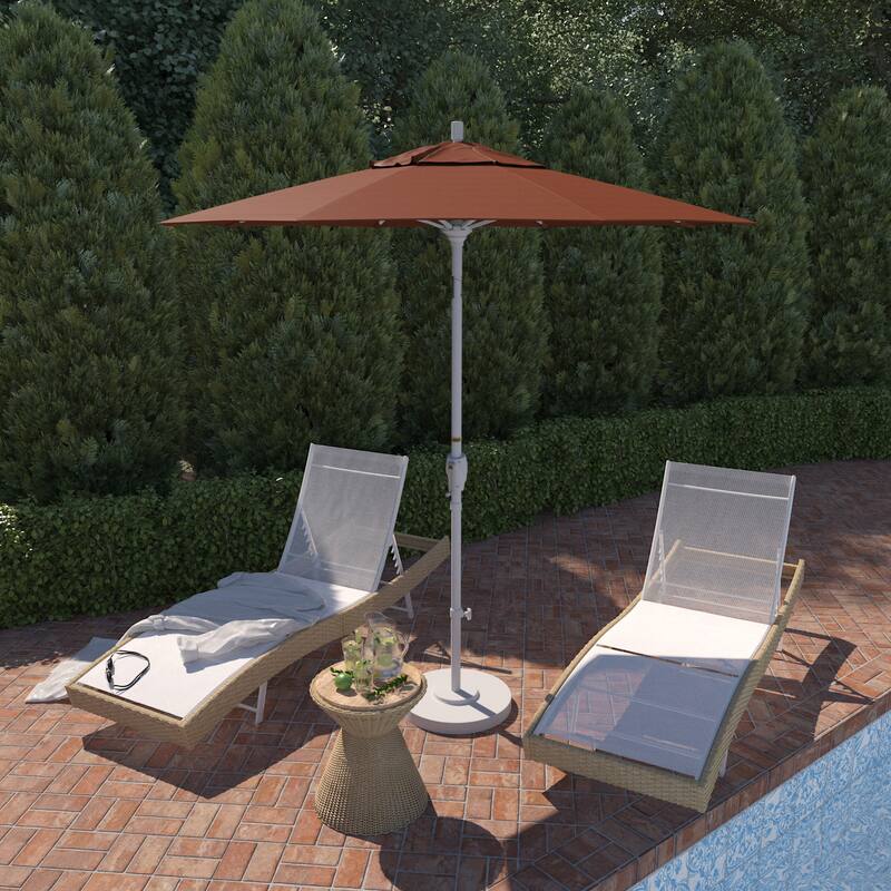 California Umbrella 7.5' Round Crank Lift, Push Button Tilt Aluminum Patio Umbrella, White Finish, Outdoor Rated Red Fabric