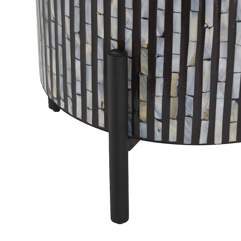 Mother of Pearl Shell Geometric Handmade Mosaic Inlay Accent Table with Black Metal Legs - Multi Colored - Roche River Decor