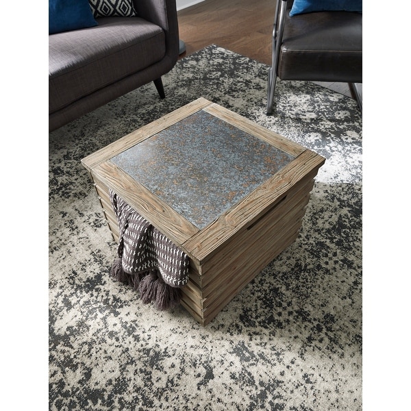 Metal top storage ottoman