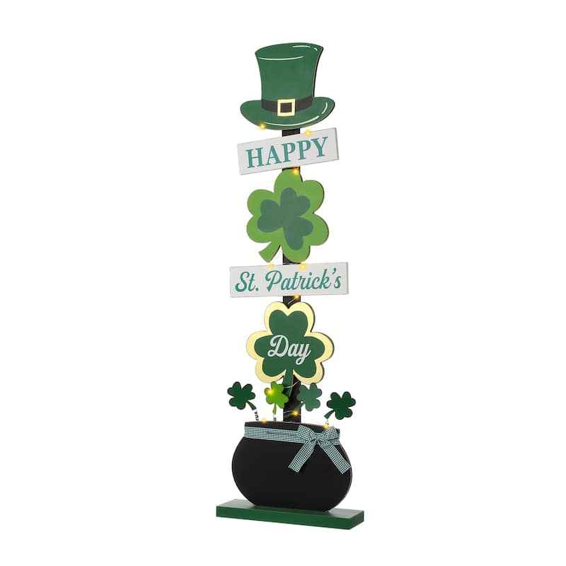 Glitzhome 42"H Lighted St. Patrick's Wooden Shamrocks Porch Decor with Timer