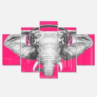 Designart 'Elephant with Headphones' Contemporary Animal Glossy Metal ...