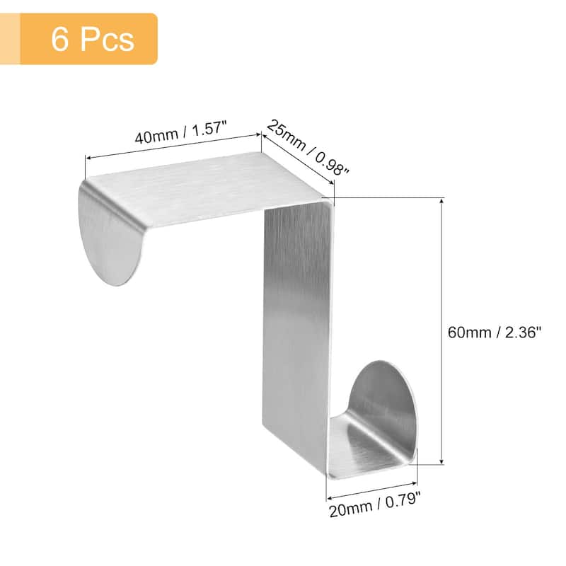 Over the Door Hooks, 6pcs - Stainless Steel S-Shaped Double Hooks - Silver