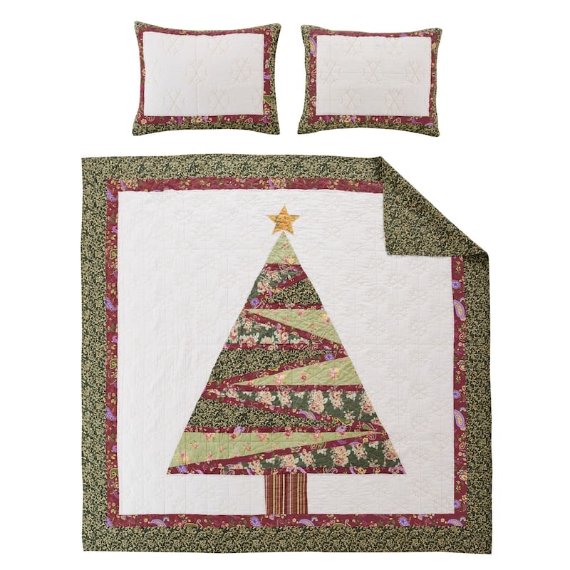 Greenland Home Fashions Christmas Tree Patchwork Cotton Quilt Set