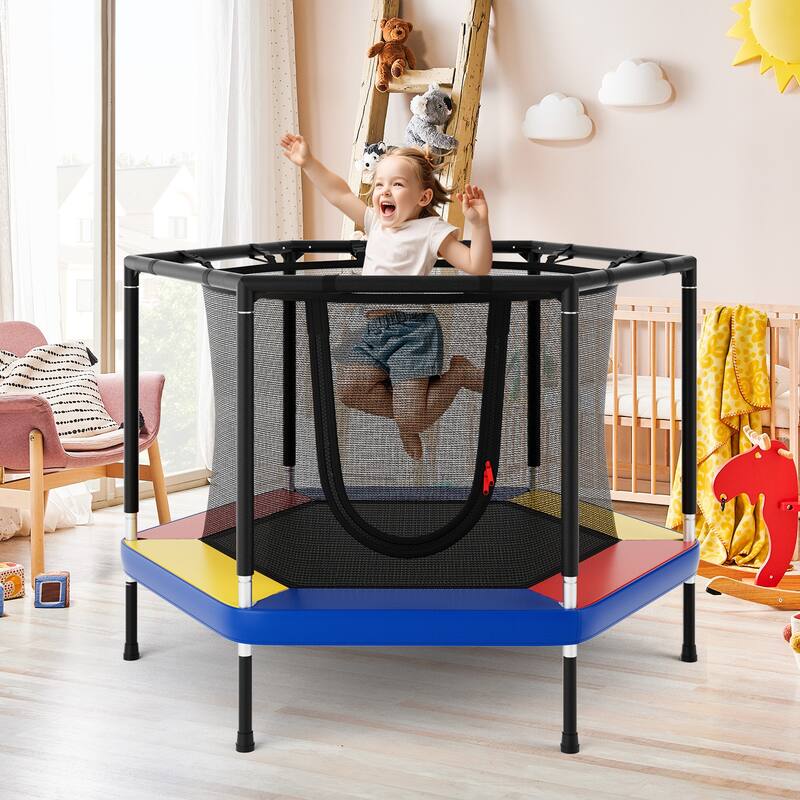 Multi Color Steel Hexagonal Kids Trampoline with Safety Net and Handrails