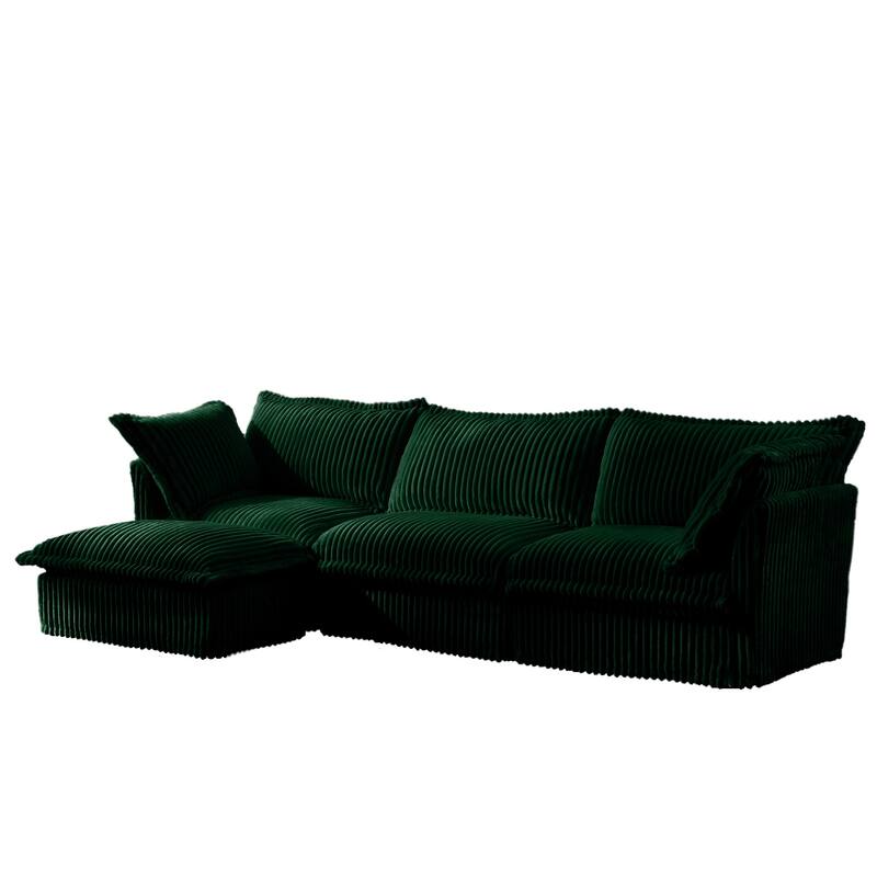 Modern 3 Seater Upholstered Sofa with 1 Ottoman and 2 Pillows