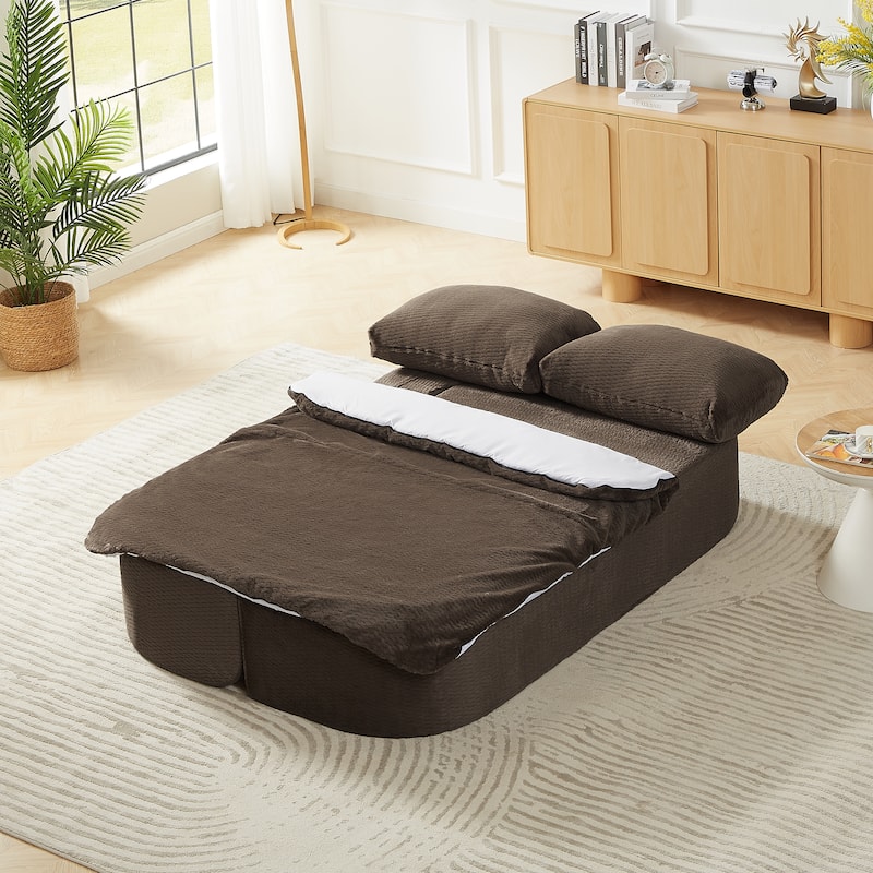 Convertible Sofa Bed with Foam Cushion, Foldable 2-in-1 Couch Loveseat, Plush Sleeper Sofa with Silk Wool Blanket