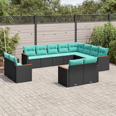 vidaXL 12 Piece Patio Sofa Set with Cushions Black Poly Rattan