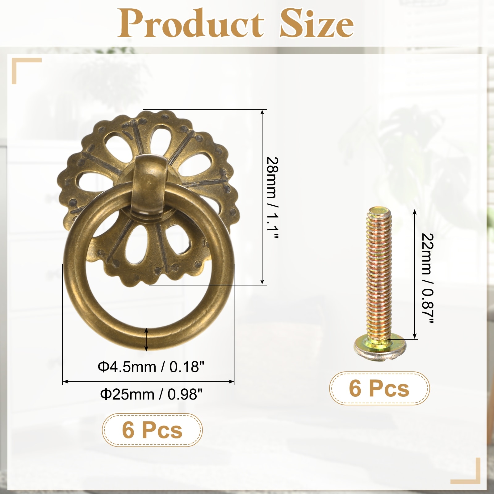 0.98" Brass Drawer Pulls and Knobs with Screws, Hollow Flower