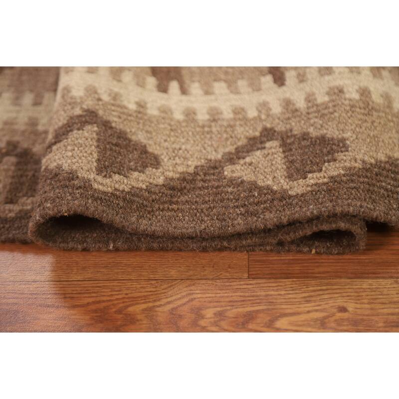 Geometric Kilim Reversible Area Rug Flat-weave Living Room Wool Carpet - 6'9" x 9'10"