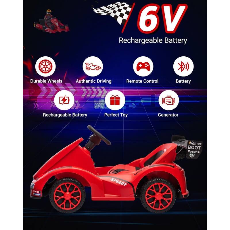 Kids Electric Go Kart, 6V Ride-On Racer Car Toy for Kids Best Gift
