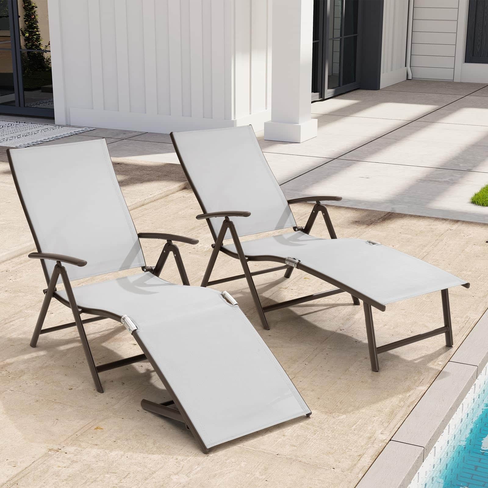 Folding Patio Chaise Lounge Chair for Outside, Set of 2, Aluminum ...