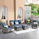Ovios Patio Furniture Sets 6-piece Rattan Wicker Rocking Swivel Chair Sectional Sofa Set With Side Tables - Denim Blue