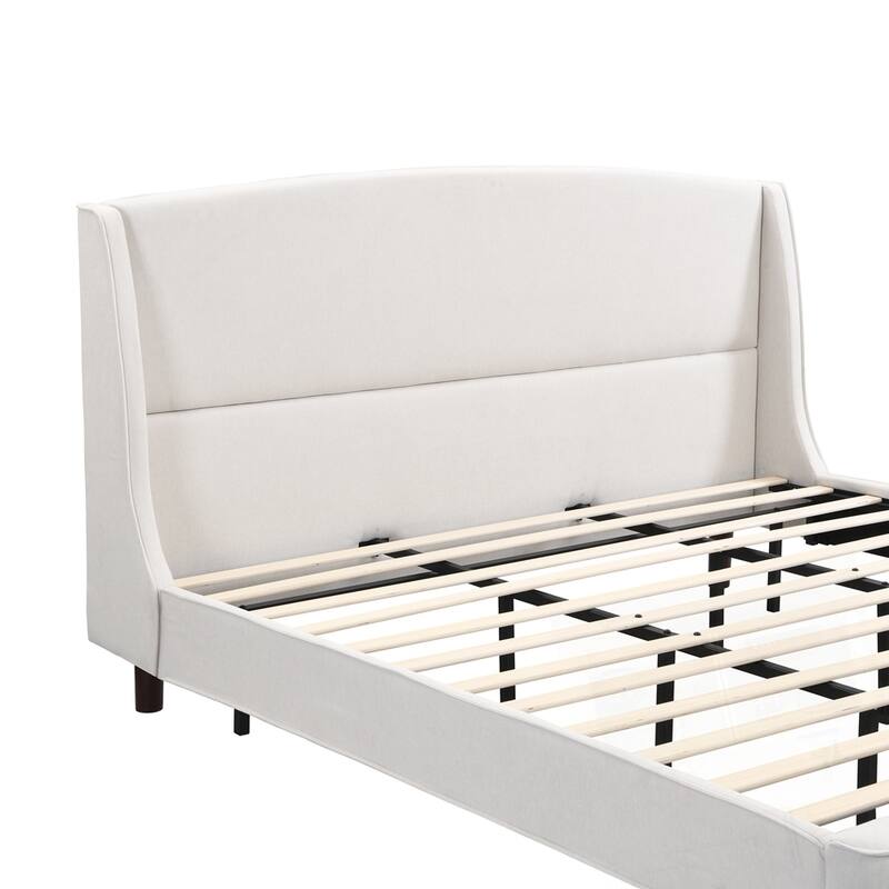 King Size Bed Frame Upholstered Platform Bed with Wingback Headboard