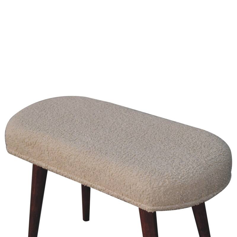 Artisan Furniture Solid Wood, Upholstered Honey Caramel Boucle Cream Nordic Bench