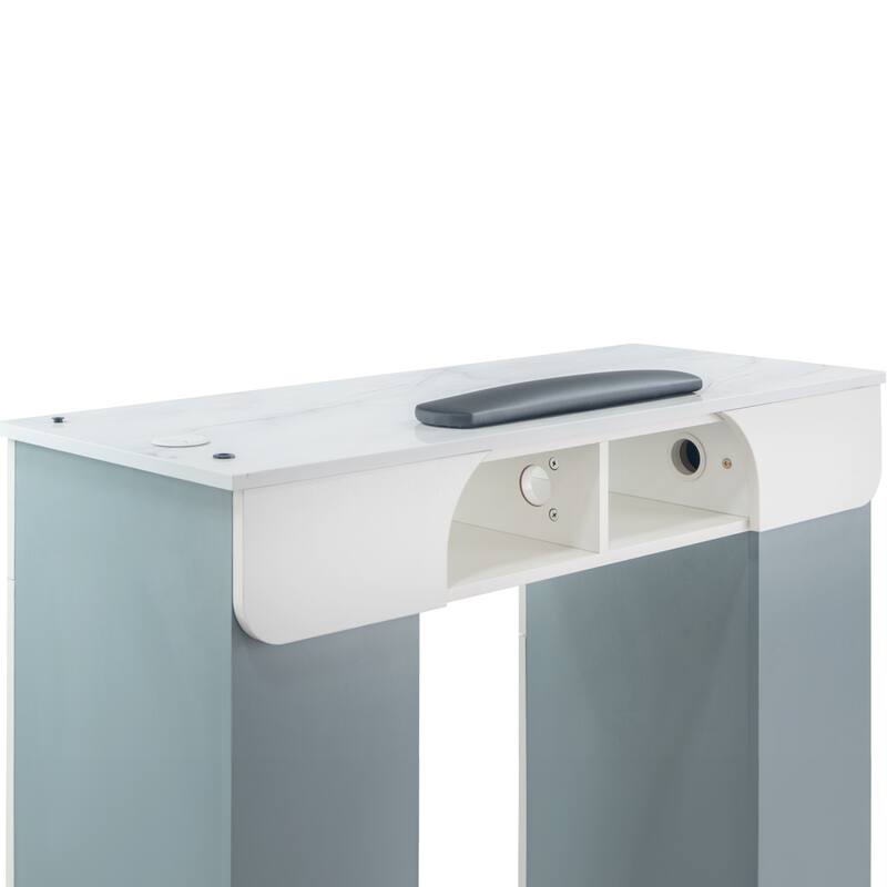 Seneca Manicure Table Nail Station Desk, Stone Top, Ash Grey - N/A
