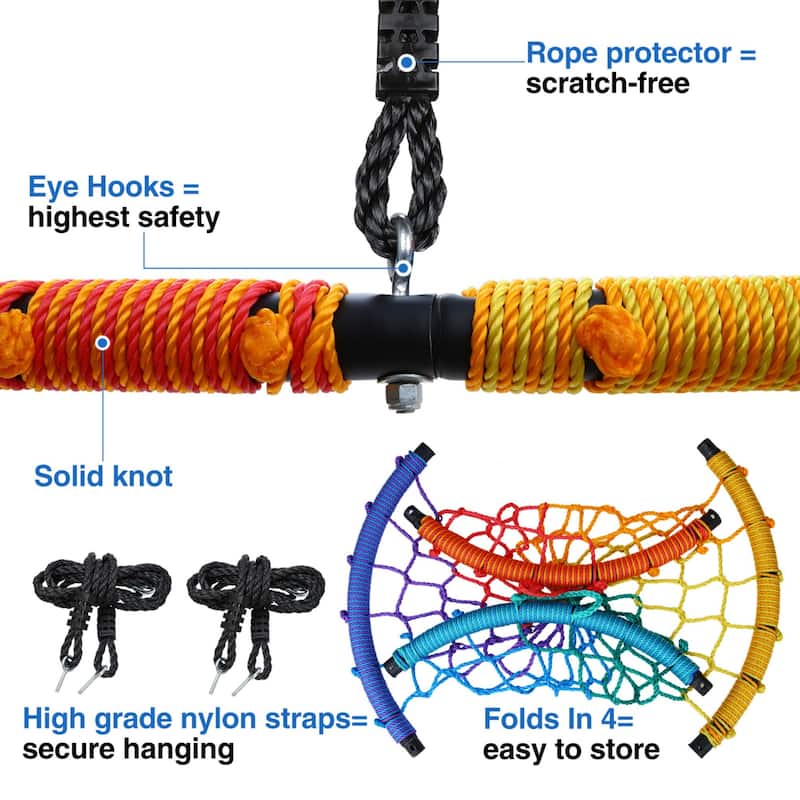 40 inch Spider Web Saucer Swing for Kids with 2 Hanging Straps