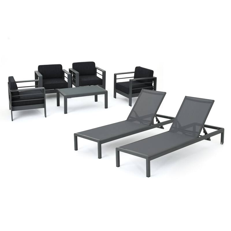 Cape Coral Outdoor Aluminum Tempered Glass 7-piece Chat Set with Cushions by Christopher Knight Home