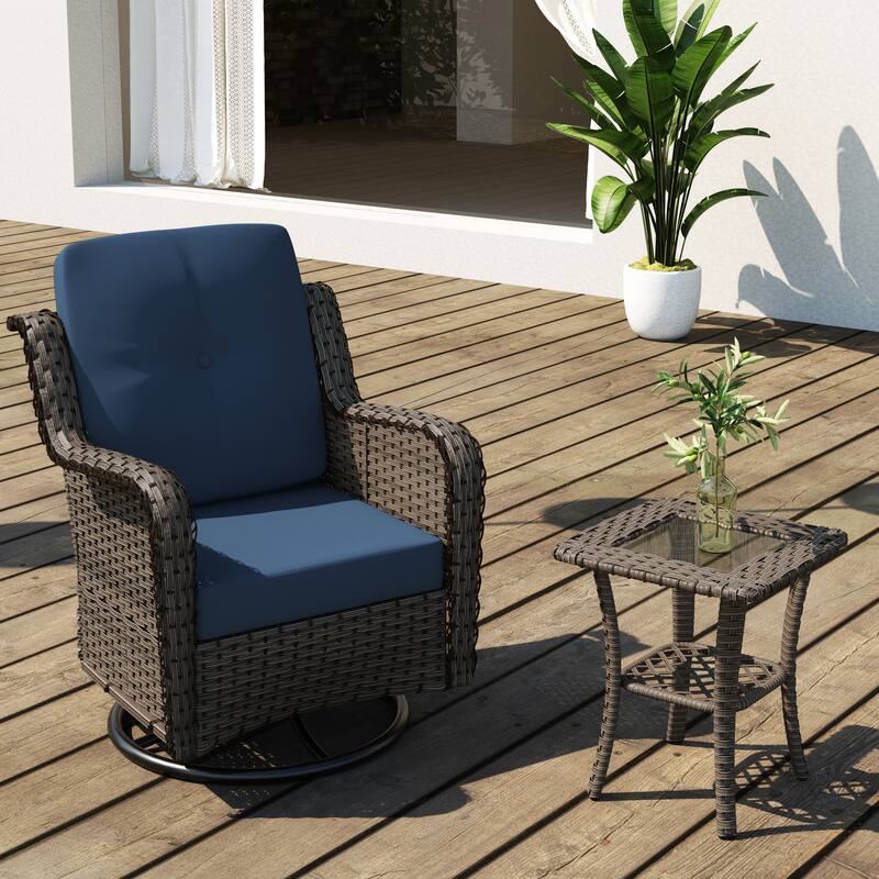 Outdoor Patio Woven Rattan Swivel Rocking Chair with Cushions
