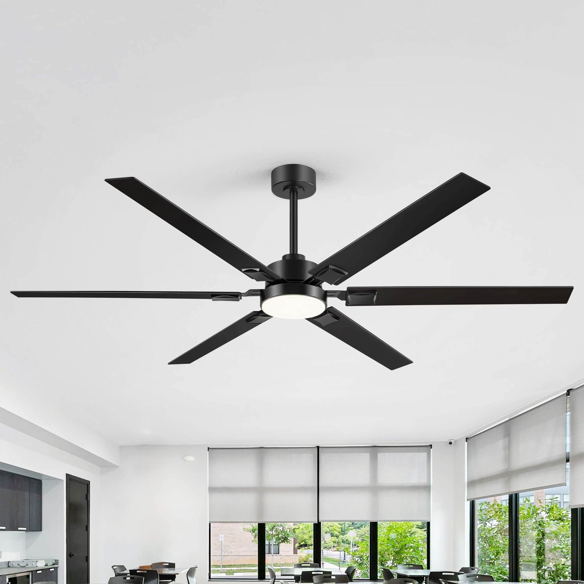 Large 72 Inch 6-Blade Integrated LED Ceiling Fan with Light Remote and Downrod