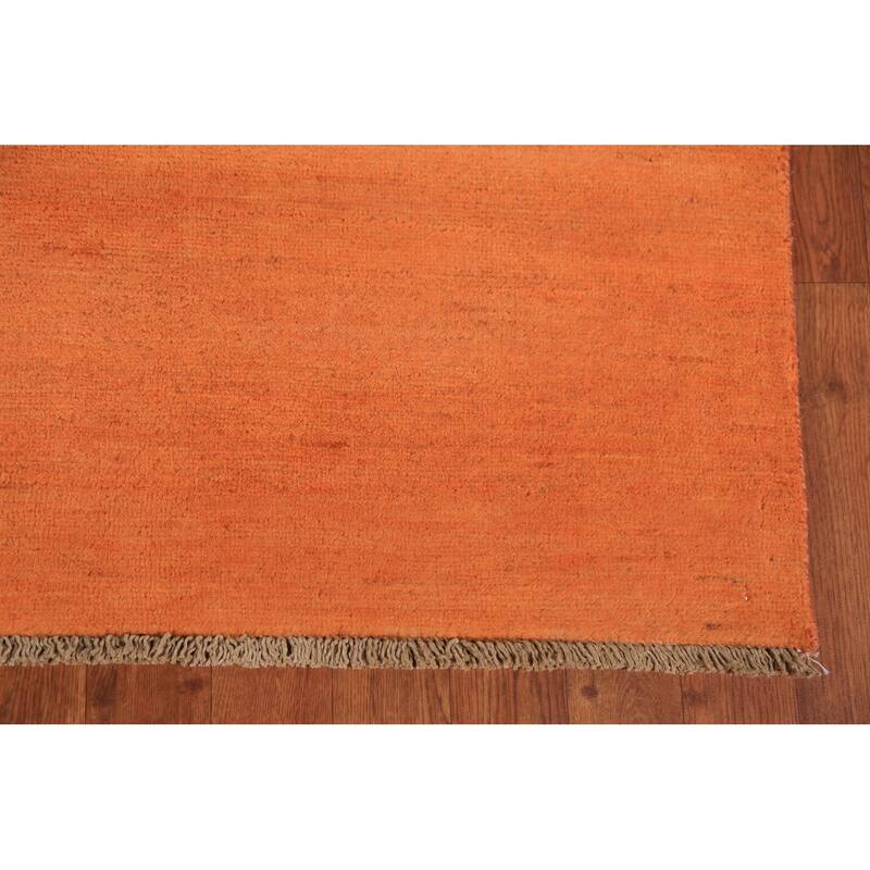 Orange Gabbeh Modern Area Rug Hand-Knotted Solid Wool Carpet - 6'8" x 9'7"