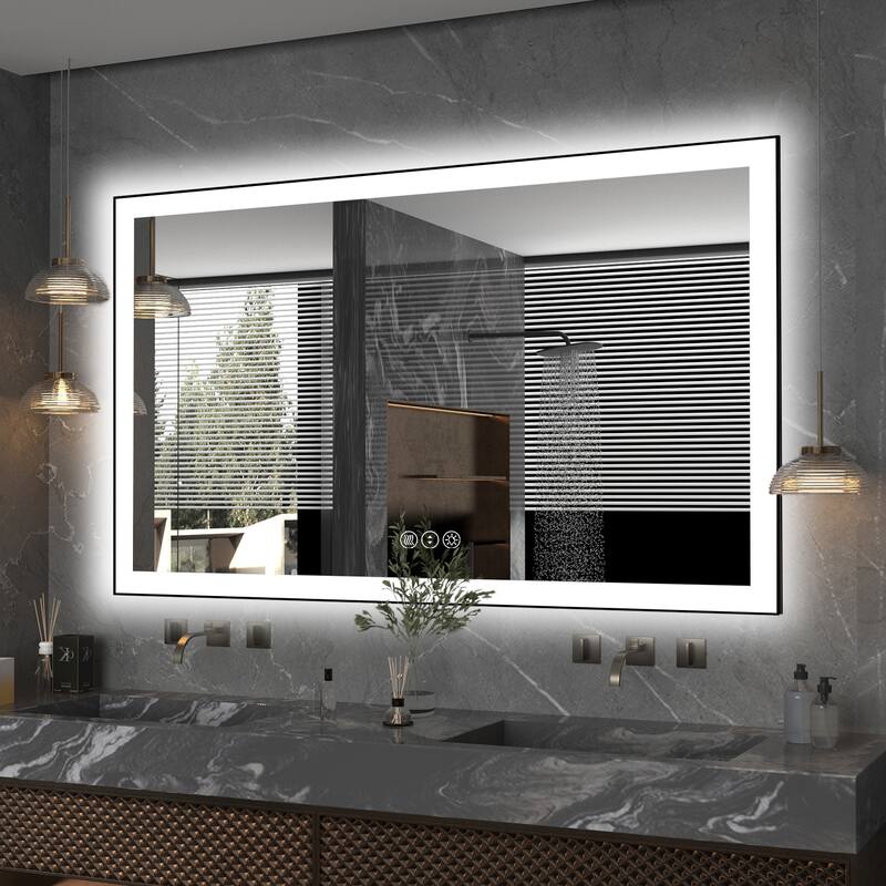 QuivaraView Premium Black Aluminum Framed LED lighting Vanity Mirrors - 60" x 36"