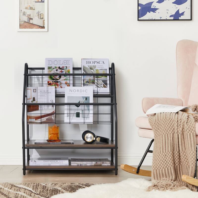 VECELO 29.53" H 4-Tier Metal Frame Magazine Rack Open Shelf Bookcase Storage Organizer for Living Room