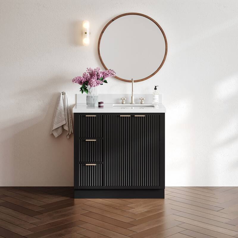 Ariel P37RWQRVO Milan 37" Free Standing Single Basin Vanity Set with - Black / Pure White Quartz Top / Brushed Nickel