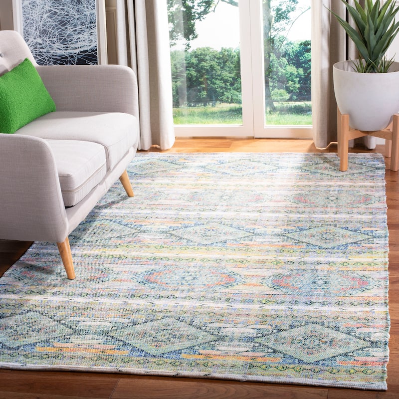 SAFAVIEH Handmade Saffron Estefania Modern Tribal Cotton Rug - 9' x 12' - Cream/Blue