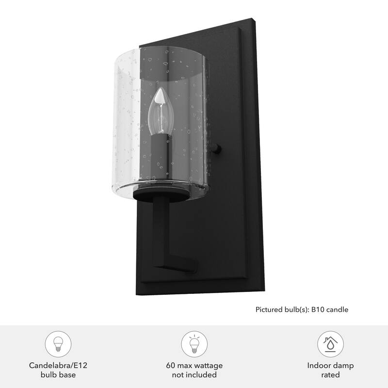 Hunter Kerrison Wall Sconce with Clear Seeded Glass - Contemporary, Industrial, Transitional, Candle - Damp Rated!