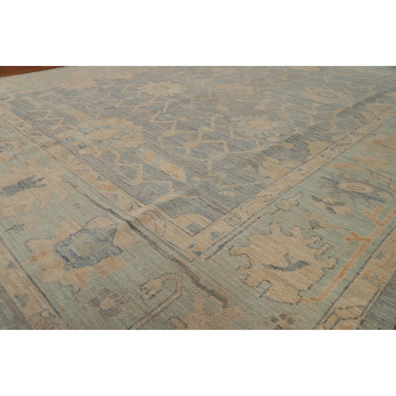 Vegetable Dye Blue Oushak Turkish Rug Handmade Oriental Wool Carpet - 8'3"x 10'2" - 8'3"x 10'2" - Blue