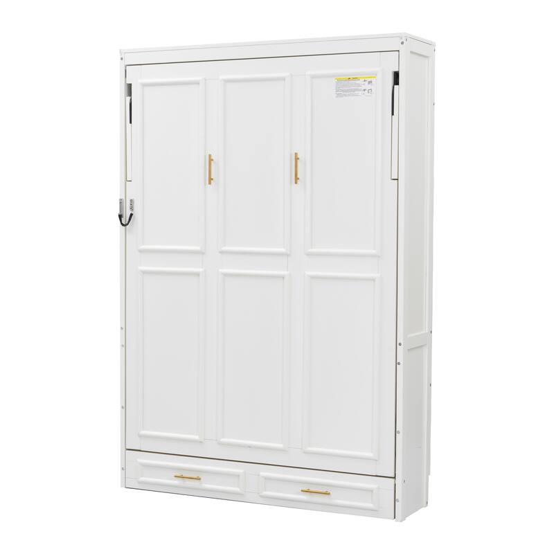 Space-Saving Full Size Murphy Bed with 2 Drawers, Beige Finish