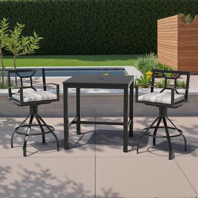 3/5-Piece Patio Bar Stool Set Swivel Aluminum Bar Stools with Sunbrella Cushion and Table Set