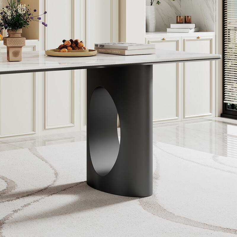 0.47" Thick Sintered Stone Composite Tempered Glass Top Dining Table with Stainless Steel Base