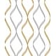 preview thumbnail 3 of 20, NextWall Ogee Ribbon Peel and Stick Wallpaper 20.5 in. W x 18 ft. L - Silver & Gold