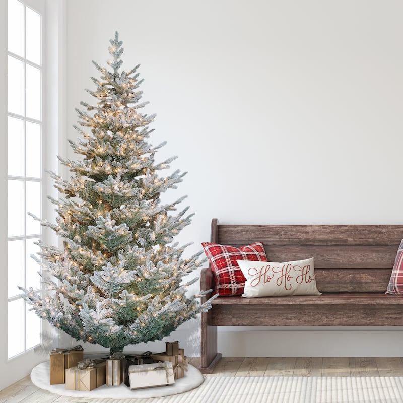 Puleo International Flocked 7.5' Spruce Pre-lit Artificial Christmas Tree