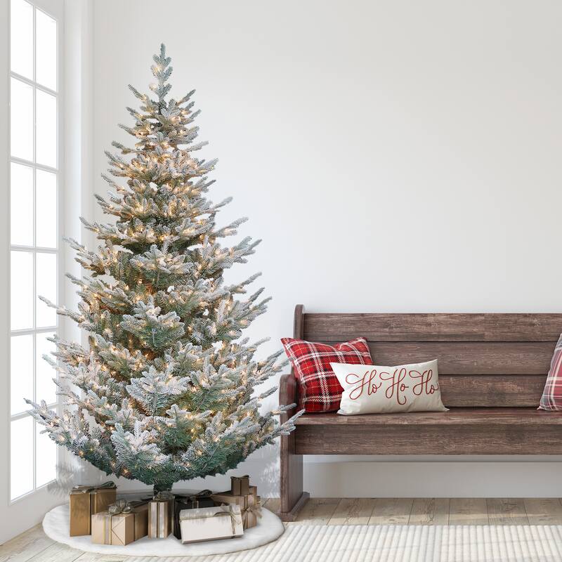 Puleo International Flocked 7.5' Spruce Pre-lit Artificial Christmas Tree