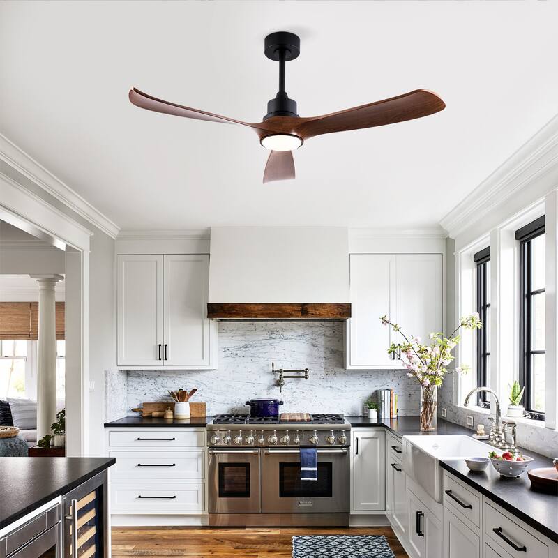 52 Inch Modern Ceiling Fan With 3 Color Dimmable 3 Solide Wood Blades Remote Control Reversible DC Motor With Led Light