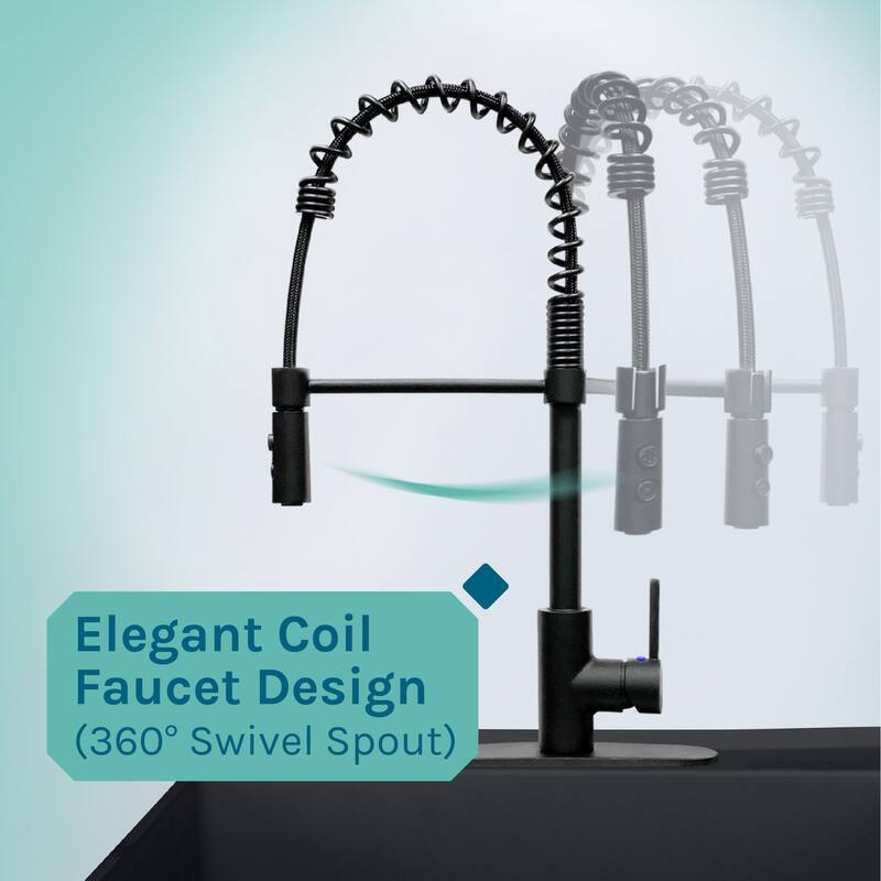 TEHILA Utility Sink Laundry Tub with Black High Arc Coil Faucet