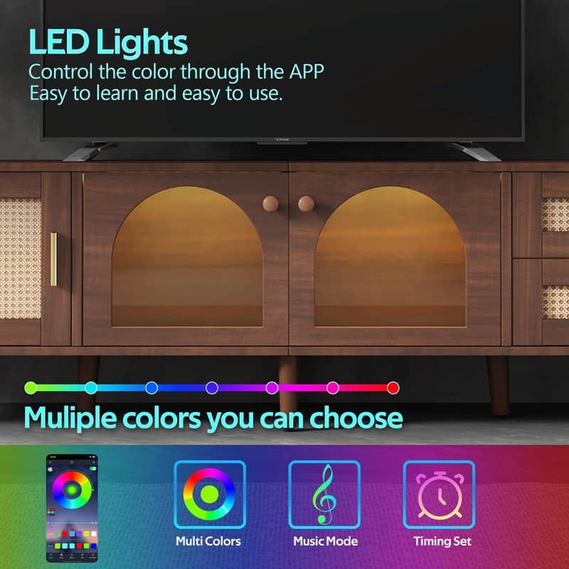 70" TV Stand for TVs up to 90", Entertainment Center with App-Controlled LED Lights, 2 Drawers & Glass Door Storage